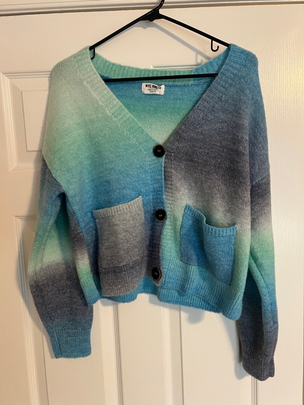 Ombre Blue-Green V-Neck Button Cardigan